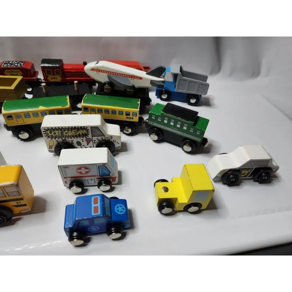 Mixed Wooden Train & Vehicle Lot – Melissa & Doug + Unbranded
